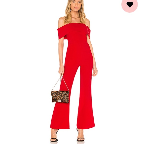 by the way. Pants - Aubrey Off Shoulder Jumpsuit in Red